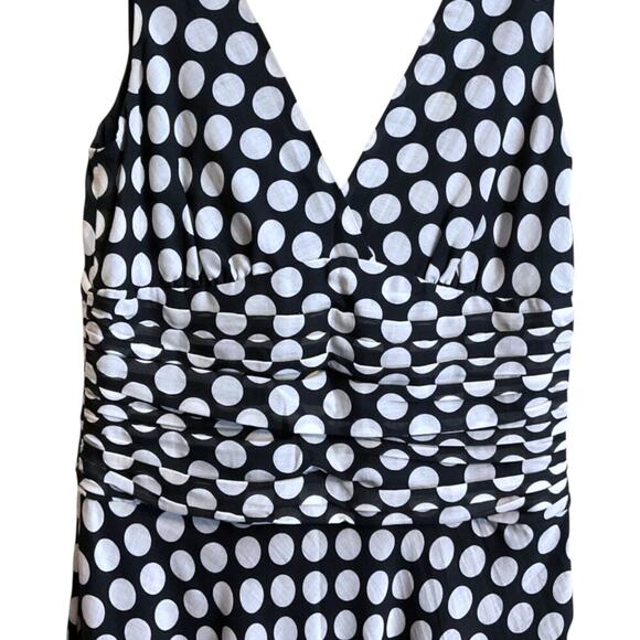 Zara Premium Dress SZ M Cream & Black Spotted Midi Pleated Waist Party Wedding - Picture 4 of 10